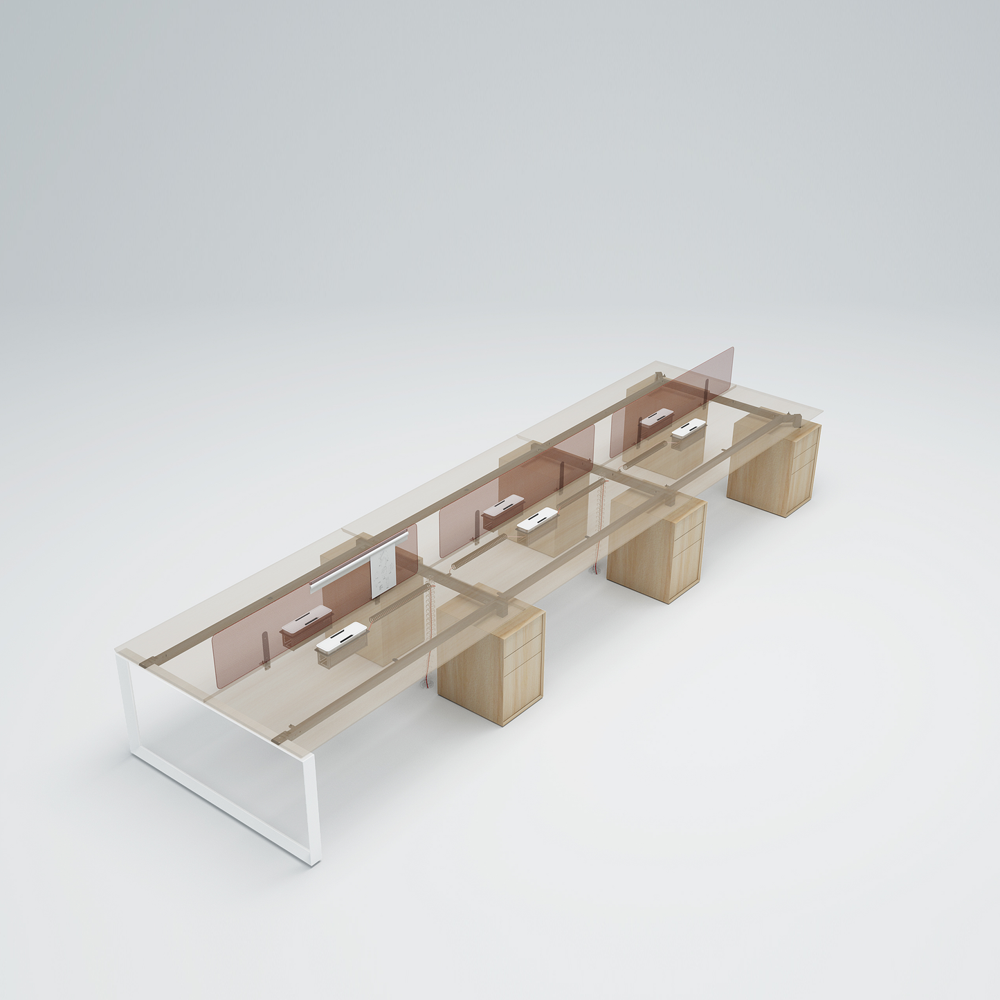 Face to face workstation with fixed pedestral for 6 people