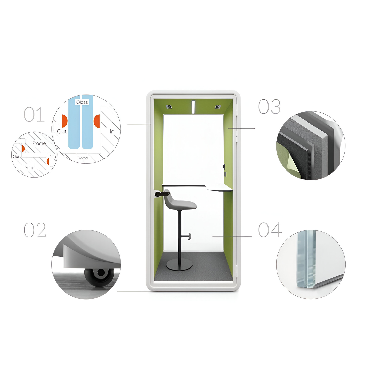 Kabinë akustike masa S për 1 person