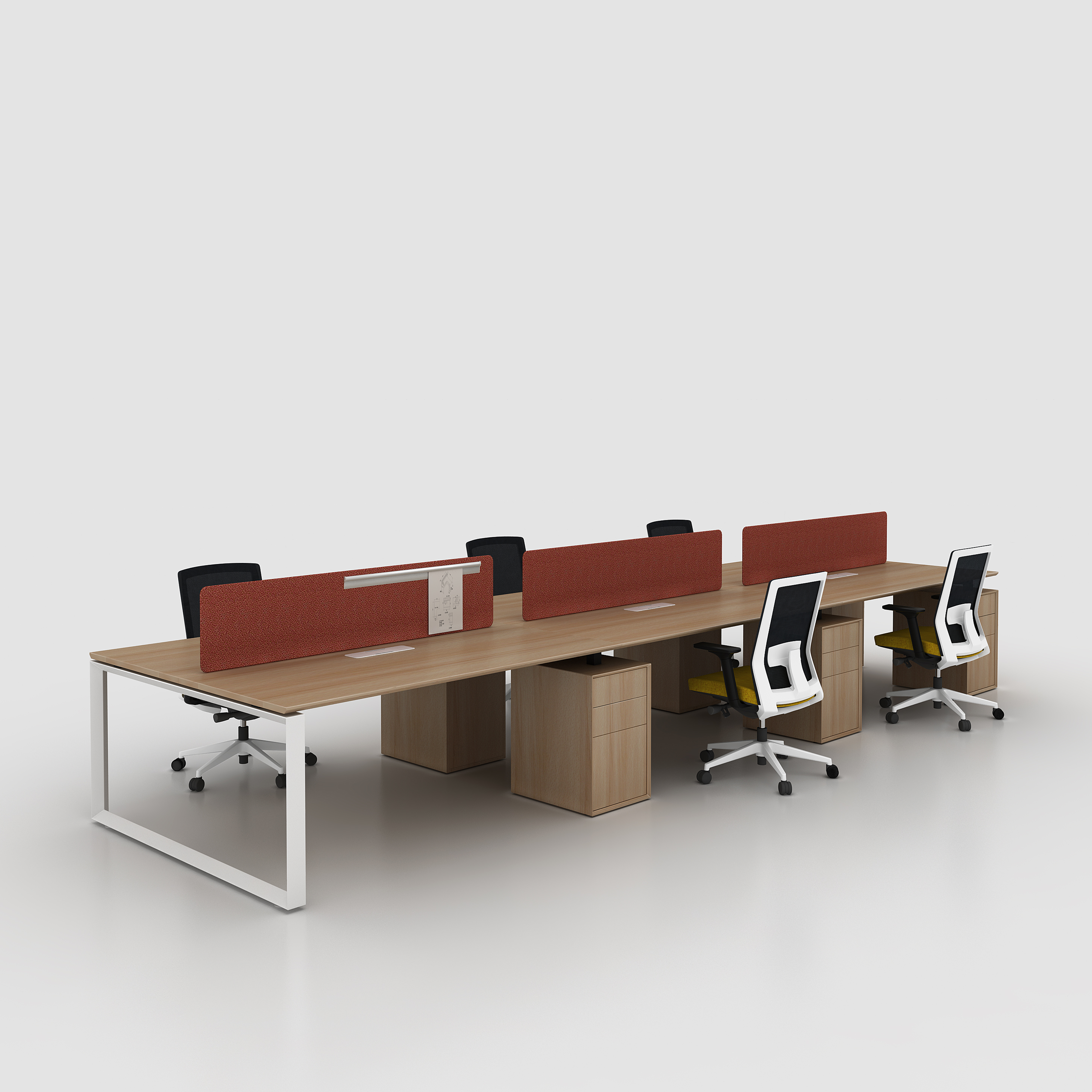 Face to face workstation with fixed pedestral for 6 people